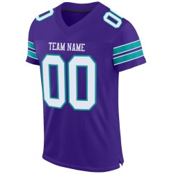 Maillot de football authentique personnalisé violet, blanc et turquoise