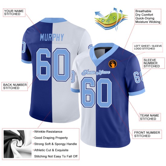 Maillot de football personnalisé bleu clair et blanc en maille fendue