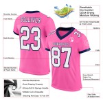 Maillot de football authentique personnalisé en maille rose, blanc et bleu marine