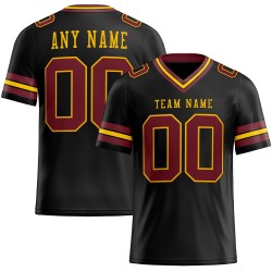 Maillot de football authentique personnalisé en maille noire bordeaux et dorée