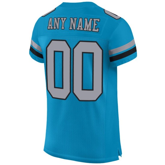 Maillot de football authentique personnalisé Panther bleu gris clair et noir en maille