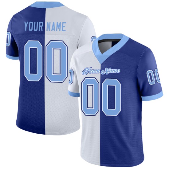 Maillot de football personnalisé bleu clair et blanc en maille fendue
