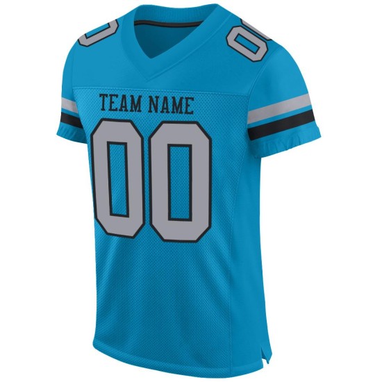 Maillot de football authentique personnalisé Panther bleu gris clair et noir en maille