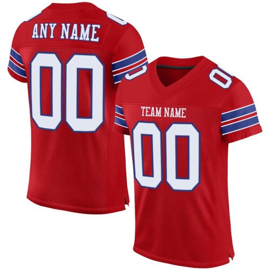 Maillot de football authentique personnalisé en maille rouge, blanc et royal