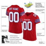 Maillot de football authentique personnalisé en maille rouge, blanc et royal
